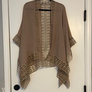 Bohemian Tan Kimono with Lace Trim